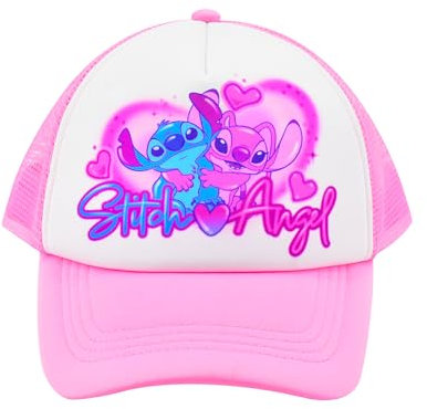 Concept One Disney Stitch and Angel Trucker Hat, Adult Baseball Cap with Curved Brim Casquette, Rose, Taille Unique Mixte