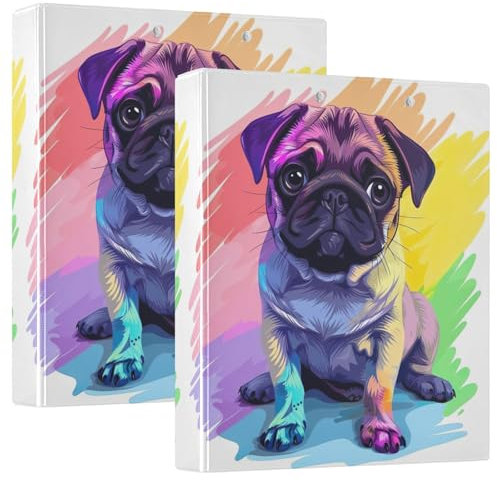 Ringbuch mit niedlichem Mops-Motiv, bunt, 3 Ringbücher mit Taschen, 2 Stück