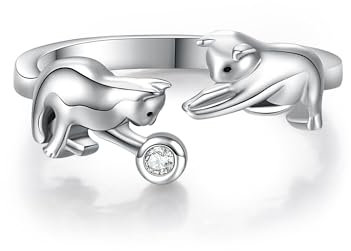 Katze Ring 925 Sterling Silber Verstellbarer Ring Tier Muttertag Schmuck Weihnachten Geschenk für Frauen Damen Mutter