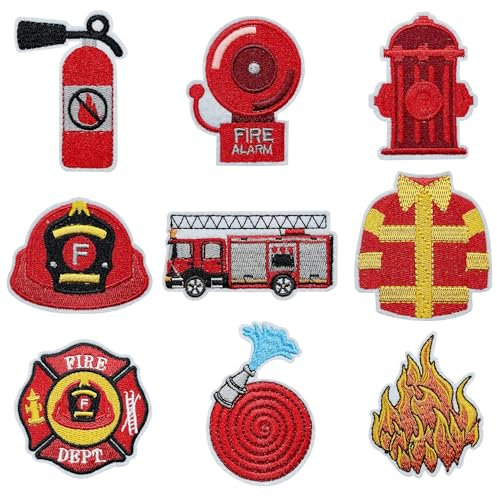 Attuslla 9 Stück Brandbekämpfung Thema Flicken Patches, Patches zum Aufbügeln aus Feuerwehrmann für Kleidung, Kleid, Hut, Jeans, DIY Zubehör