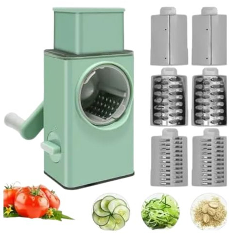 Rotary Manual Vegetable Cutter – 5-in-1 Multifunction Salad Maker with Stainless Steel Blades – Cheese Grater, Slicer & Shredder for Carrots, Cucumbers, Zucchini & More Sucasa
