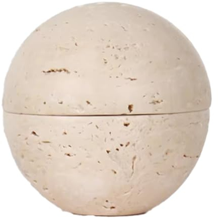 Jrudjsnhhty Beige Travertine Sphere Incense Burner Natural Marble Stone Home Decoration, Religious Round Ornament A