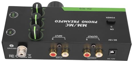 Fockety Preamp di Phono Mm MC, Preamplificatore di Fonografi Mini Stereo Professionale in Ingresso XLR a 5 Pin con Output per Cuffie da 3,5 Mm per (Spina europea)