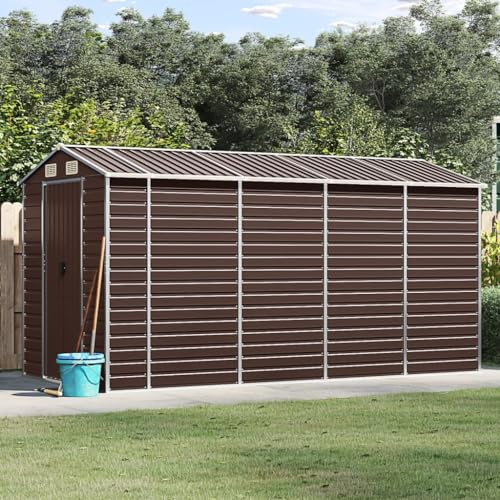 Emmtore Gerätehaus,Verzinkter Stahl,Outdoor Gartenhaus wetterfest Braun,191 x 385 x 198 cm
