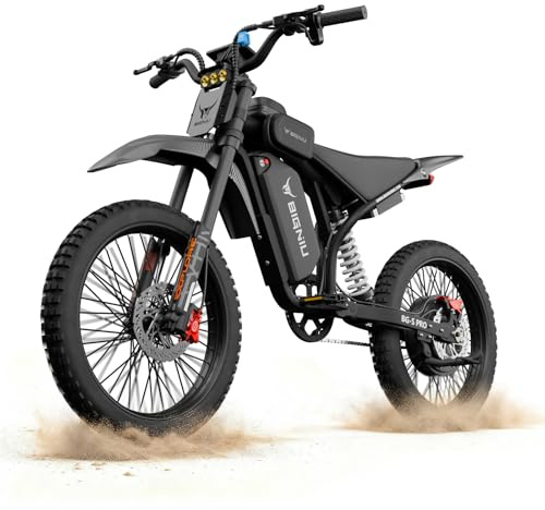 BIGNIU Electric Dirt Bike, Electric Bike for Adults with 5000W Peak Motor, 60V 32Ah Battery, 19x2.1 Fat Tires, Off-Road Ebike Removable Battery, E Bike for Teens, Ebike City Riding (Black)