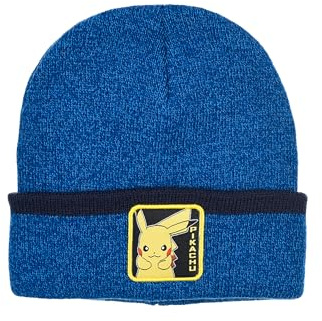Pokémon Mütze Kinder Jungen – Pikachu Beanie mit Umschlag – Warme Wintermütze aus Strick