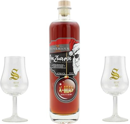 Ron Zuarin X-MAS Edition | Premium-Spirituose auf Rum-Basis mit Noten von Zimt, Vanille & Orange | Mit 2 Tasting-Gläsern | 700 ml | 40% Vol. (ohne Geschenkkarton, Signatory-Tastingglas)