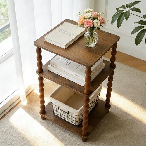 GOODLAN Wooden Side Table, Small End Table with Storage Shelf, Modern Bedside Coffee Table Night Stand for Living Room, Bedroom, Office and Small Spaces oak Black Rustic Brown(Rustic Walnut)