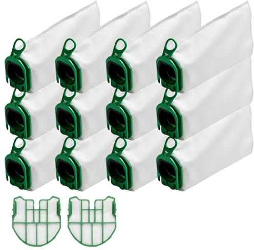 12 Stück Staubsaugerbeutel für Vorwerk Kobold VB100 FP100 Akku-Staubsauger | Premium Filtertüten Set mit 2 Motorschutzfilter für Vorwerk Kobold VB 100 FP 100, Effizientere Filterleistung