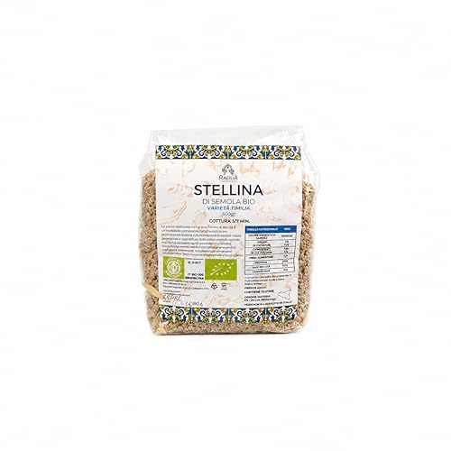 RACILIA Stelline di Timilia Bio - Teigwaren aus altem sizilianischem Weizen Tumminia Vollkorn für Brühe, Suppen und Babybrei, Bronze-gezogen - 100% Sizilien - 500g