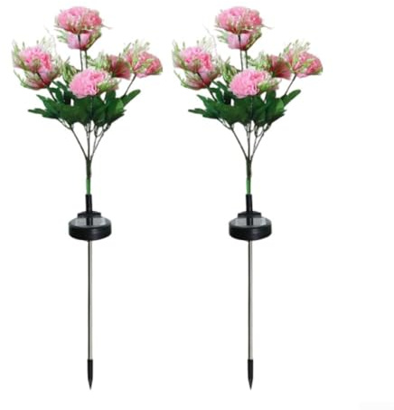 Solar-Nelken-Gartenleuchten, IP65 wasserdichte LED-Lampen für Außendekoration, 70 cm hoch, solarbetriebene Blumen für Rasen, Terrasse, Weg, Balkon, Zaun, 2 Stück (Rosa)