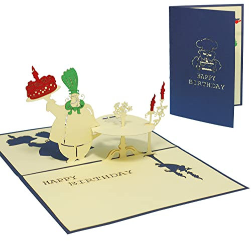LINPOPUP® 3D Pop-Up Karte Geburtstag, Geburtstagskarte mit Umschlag, Happy Birthday - Gutscheinkarte zum Geburtstag, Geschenk für Freunde, Mann, Frau, Kollegen, Genußliebhaber, Koch, N11