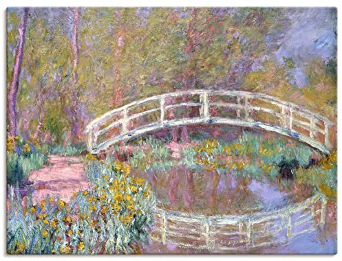 ARTland Wanddeko Leinwand Bilder Wandbild 80x60 cm Landschaften Bäume Pflanzen Teich Brücke in Monets Garten 1895-96 Impressionismus Claude Monet T6KQ