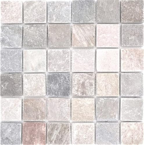 Mosaik Quadrat Quarzit beige/grau Quarzit Naturstein Küche, Mosaikstein Format: 48x48x10 mm, Mattengröße: 305x305 mm, 10 Matten