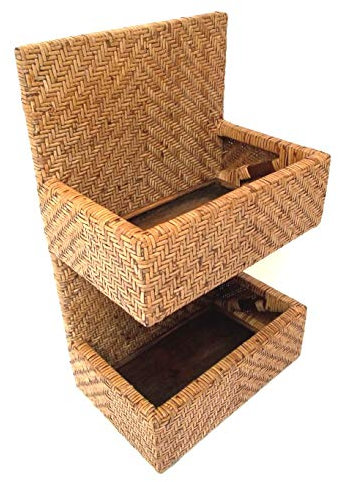 S Wandregal, Hängeregal aus Rattan-Peelgeflecht und Holz mit Aufhängung