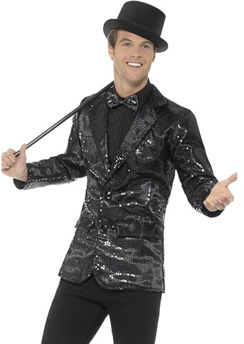 Smiffys Sequin Jacket, Mens, Black , Party & Carnival Fancy Dress, Party Dress Up Costumes
