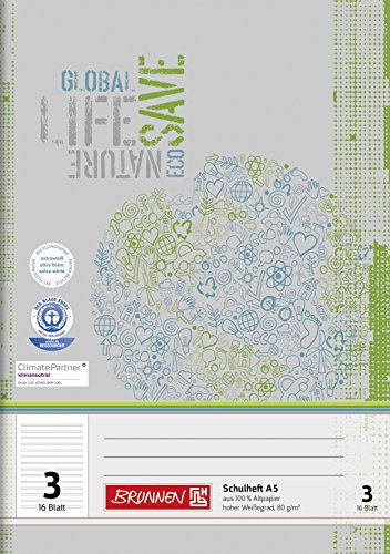 Brunnen 104510301 Recycling-Schulheft DIN A5 (16 Blatt, einfaches Heft)