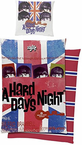 Tex idea Bettwäsche Beatles A Hard Days Night Wendemotiv Bezug 135x200cm Kissen 80x80cm 100% Baumwolle mit Reißverschluss