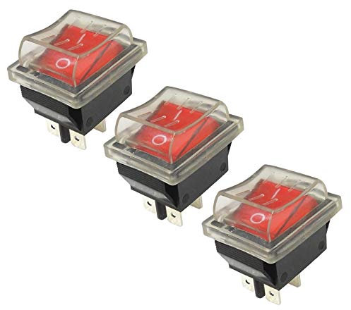 WITTKOWARE 3er-Pack Kontroll-Wippenschalter, 30x22mm, 2-polig, EIN/AUS, 15A/250V, rot, Schutzkappe