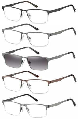 EYECEDAR 5 Stuks Lesebrille Herren Halber Rahmen Edelstahl Material Metall Federscharniere Enthalten Sonnenbrillen Lesebrillen 2.00