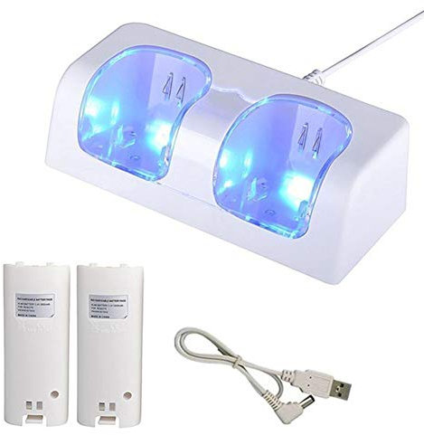 LZDseller01 - Stazione di ricarica doppia 2 in 1 per controller Nintendo WII, caricatore per Wii, Blu-ray Dual e due batterie e un cavo USB