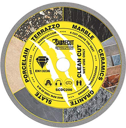 1 x SabreCut SCDC200 200mm (8 inch) x 7mm x 22.23mm Bore Continuous Rim Diamond Angle Grinder Circular Saw Blade