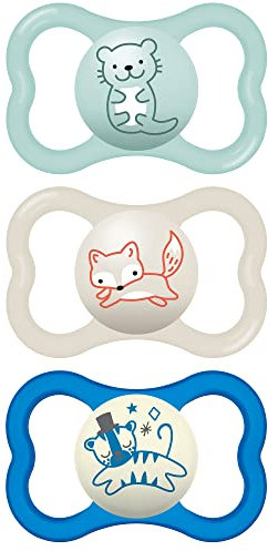 MAM Air Day & Night Baby Schnuller für sensible Haut, leuchtet im Dunkeln, 3er-Pack, 6-16 Monate, Junge