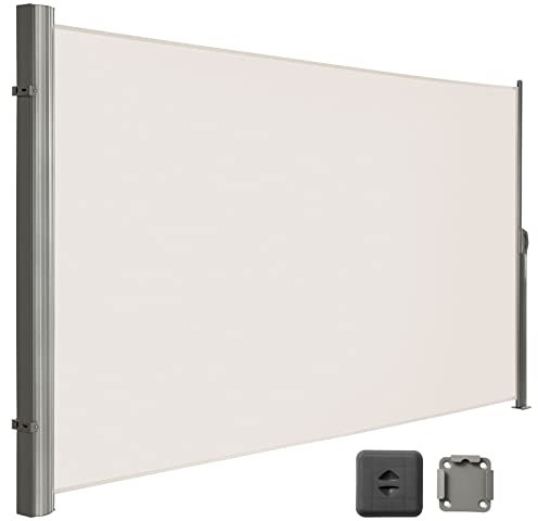 LARMNEE Toldo Lateral, Toldo Retráctil con Fijación al Suelo, 180 x 400 cm, Pantalla para Privacidad, Parasol, Resistente al Viento, Toldo Lateral para Balconesy Terrazas, Beige EBE184BP02