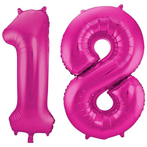 Folienballon 86 cm Zahlenballon, Luftballon, Geburtstag, Zahl für Helium und Luftfüllung geeignet Happy Birthday (Pink/Magenta, 18)