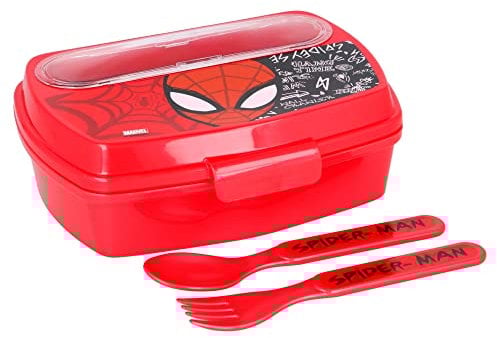 Stor8412497513093Rectangular Sándwich Caja con Cubertería, Spiderman Web Urbana