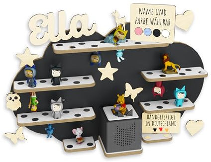 Holzura Kinderregal zur Tonie Aufbewahrung, Wandregal für Toniebox, Regale für Tonibox und Figur, Kinderzimmer Wandregale für Musikbox und Tonie figuren, Wolke (Diamantgrau)