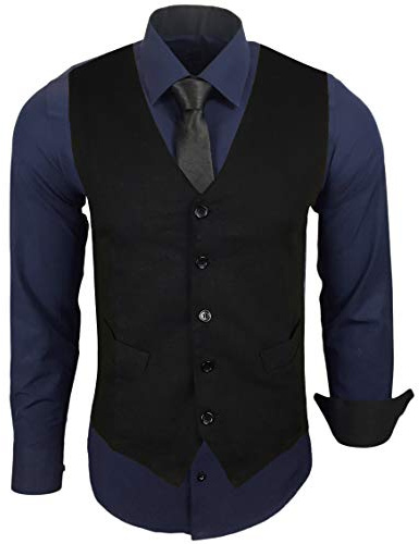 Baxboy Herren Hemd mit Weste Krawatte Anzugs Sakko Business Hochzeit Freizeit Hemden Frack Herrenweste Set wählbar B-44-HWKR