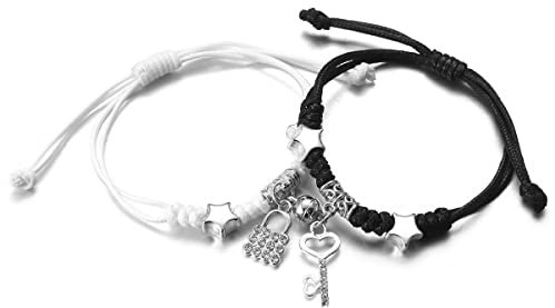 NC Magnetic mutual attraction couple bracelet set His and Her Magnetic Matching Couple Gifts Bracelets Jewelry Valentine's Day Gifts Adjustable Braided Rope (Key and Lock)