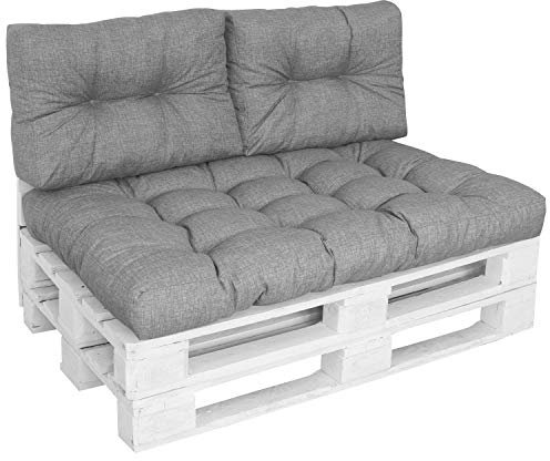 DILUMA | Palettenkissen Set Comfort Modell 2021 | 3-Teilig Grau | 1x Sitzkissen 120x80 cm + 2X Rückenlehne 60x40 cm | Wasser- & Schmutzabweisender Bezug | Indoor & Outdoor