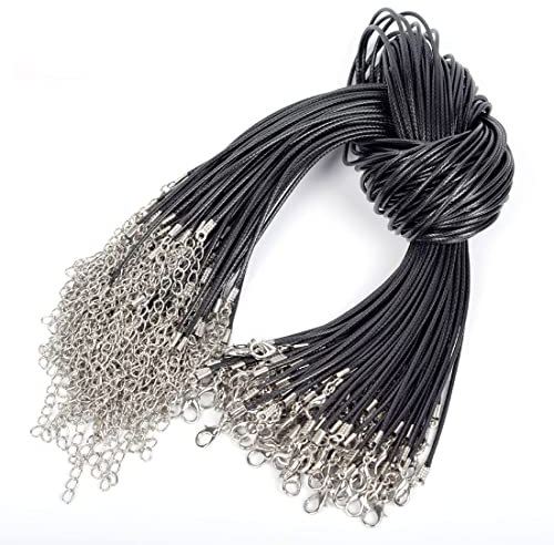 LuLiyLdJ 30 Stück schwarze gewachste Halskettenschnur, 2 mm geflochtene Halskettenkette mit Karabinerschnalle, 43,2 cm lange Halskette für DIY-Schmuckherstellung, Armbandperlenzubehör