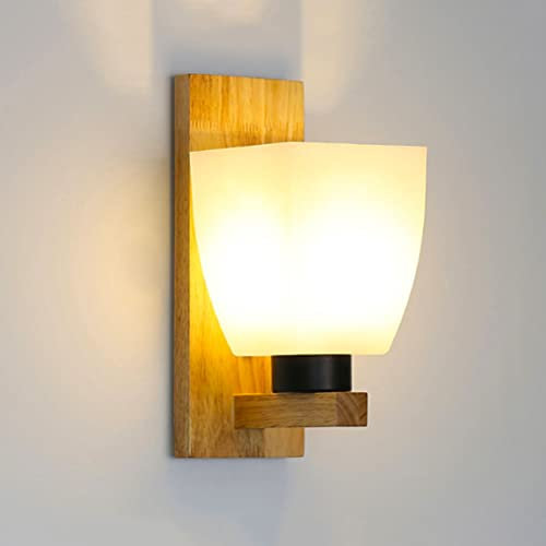 OOWOKS Holz Wandleuchte E27 Innen Wandlampe Nachttischlampe Moderne Minimalistisches Design Wohnzimmerlampe-Geölte Eiche-Acryl Lampenschirm-Lampe aus Holz Wandbeleuchtung für Schlafzimmer Flur Treppe