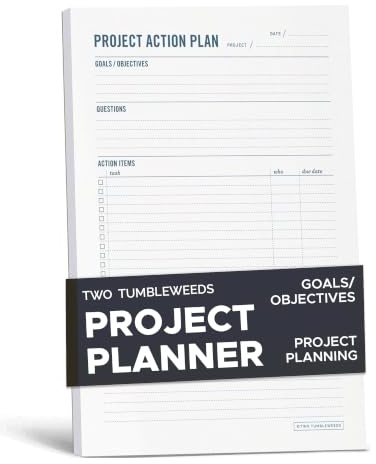 Two Tumbleweeds Project Plan Notepad, 7x10” Planning Pad, 50 Sheets, White, Lined or Grid, Adult, Non Dated, Paper, 7 inches X 10 inches