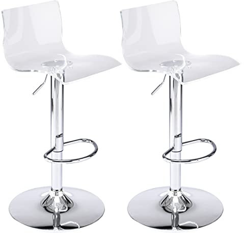Brage Living Barhocker aus Acryl mit mittlerer Rückenlehne, transparent, verstellbar, drehbar, Airlift-Barhocker, Thekenhöhe, Barstühle für Küche, Esszimmer, Pub, Café, 2 Stück (transparent)