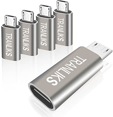 TRANLIKS Adaptateur Micro USB vers USB C, (Lot de 5) Adaptateur USB Type C Femelle vers Micro USB Male Connecteur Support Charge&Sync - Gris