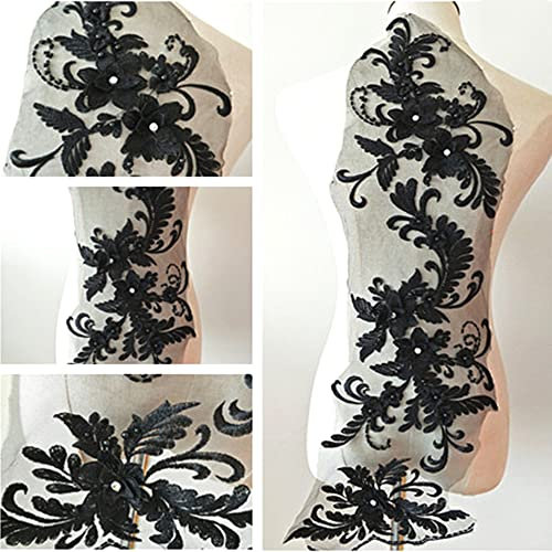 3D Spitze Flicken Applique Patch Stickerei Perlen Patches Blumenmotiv Spitzenbesatz für DIY Handwerk Nähen Ausschnitt Hochzeit Braut Kleidung Dekoration, Schwarz