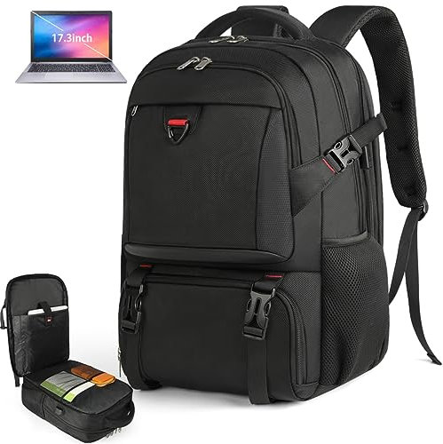 NEWHEY Laptop Rucksack Herren 17,3 Zoll mit Isoliertes Kühlfach und USB Ladeanschluss Wasserdicht Lunch Rucksack TSA Reiserucksack Kühlrucksack für Business Arbeit Schule Damen Herren Schwarz