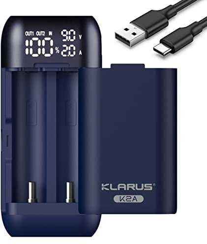 KLARUS Chargeur de Piles et Alimentation 2 en 1, Chargeur à Affichage LED pour Batteries Rechargeables, pour 21700 20700,Uniquement pour KLARUS 18650 (2 emplacements)