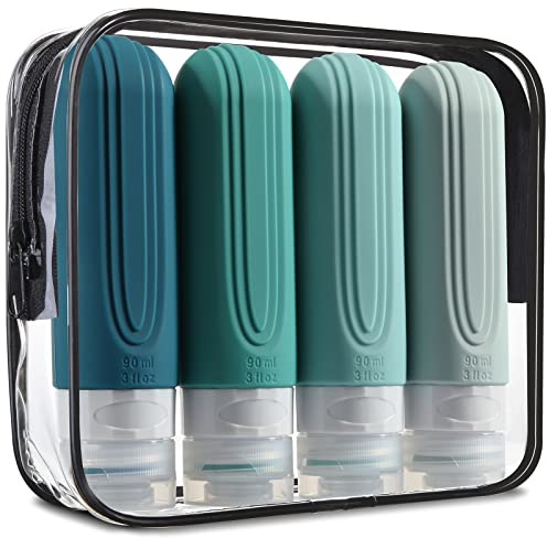 Mrsdry Travel Bottle for Toiletries, Leak Proof Silicone Travel Size 90ml Bottles Refillable Containers for Liquid Shampoo, BPA Free and TSA Approved Travel Accessories with Clear Bag (4 Pack)