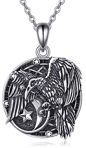 VONALA Raben-Halskette für Damen 925 Sterling Silber Raben-Krähen-Anhänger-Halskette Wikinger-Tierliebhaber-Schmuck Gothic-Schmuck Geschenke für Damen Herren Teenager Mädchen