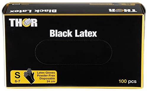 THOR Latexhandschuhe (S), 100 Stück – Einmalhandschuhe Schwarz, handschuhe einweg, puderfrei – Einweghandschuhe & küchenhandschuhe zum Kochen, Putzen, Grillen & für die Werkstatt – Größen S, M, L, XL