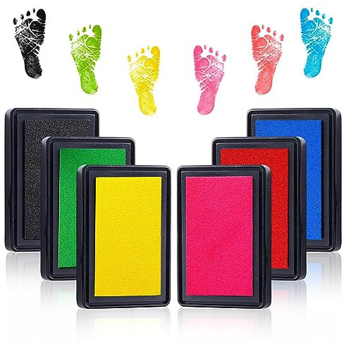 6 Pcs Stempelkissen, Fußabdruck Baby Hand und Fuß, Stempelkissen Bunt Baby, Safe Reusable Handabdruck Baby, Baby Fussabdruck Set, Handabdruck Set, Stempelkissen Fingerabdruck, Doodle Stempelkissen
