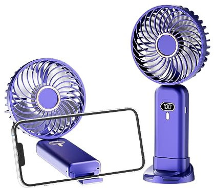REDFLEX Ventilador Portátil, Mini Ventilador Portátil Recargable USB con Power Bank 5000mAh, 5 Velocidades, Ventilador de Bolsillo Negro