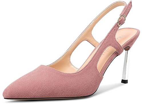 NobleOnly Donna a Punta Medio Tacco Heel Slip-on Dress Slingback Pumps Fibbia Casual Classico Estate Scarpe 8.5 CM Heels Rosa 37 EU