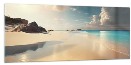 ARTTOR Glasbild 100x40cm Wandbild Glasdruck Maritim Reisen - 6016 | Wild Strand Ozean Panorama Groß Modern Dekoration Wohnzimmer Schlafzimmer Küche Wanddeko Kunstdruck Art Wall Decor ARTTOR