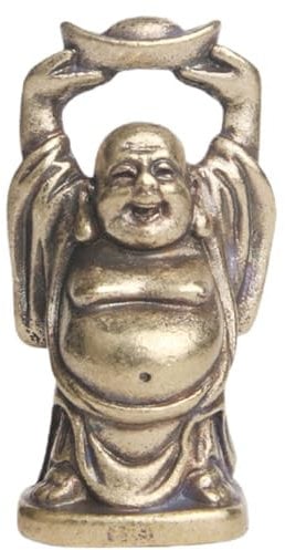 EXCEART Mini-Buddha-Figur aus Kupfer, lachender Buddha, hält Barren, Geldbeutel, Statue zieht Reichtum an, Feng Shui, Ornament für Geschenke, Heimbüro-Dekoration